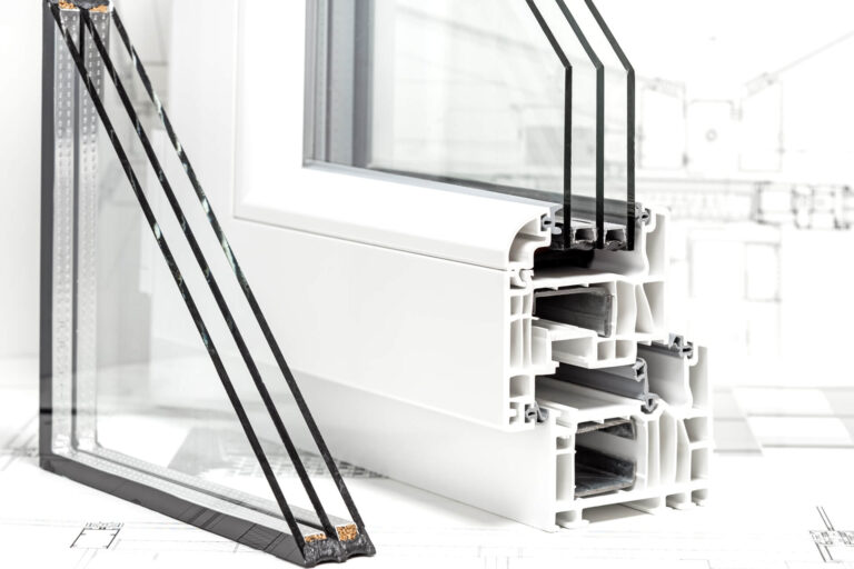 Triple glazed PVC window cross section.